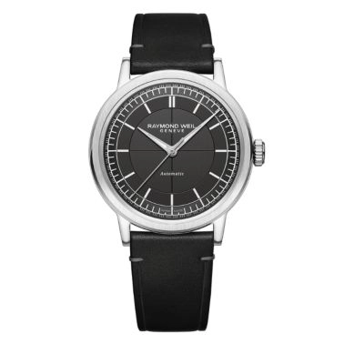Montre Raymond Weil Millesime Automatique Seconde Centrale cadran anthracite bracelet cuir 39,5 mm