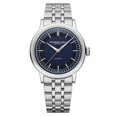 Montre Raymond Weil Millesime Automatique Seconde Centrale cadran bleu bracelet acier 39,5 mm