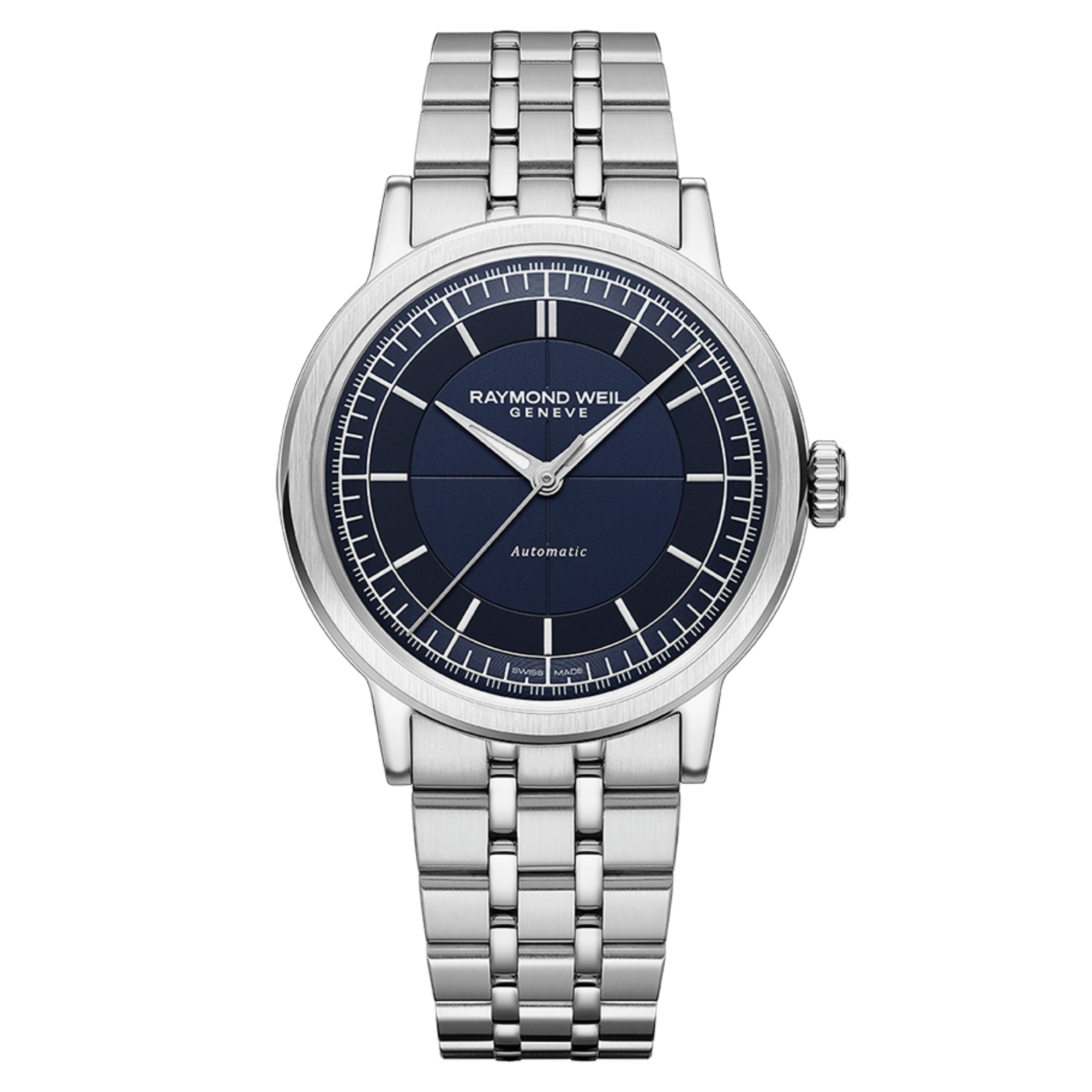 Montre Raymond Weil Millesime Automatique Seconde Centrale cadran bleu bracelet acier 39,5 mm