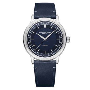 Montre Raymond Weil Millesime Automatique Seconde Centrale cadran bleu bracelet cuir 39,5 mm