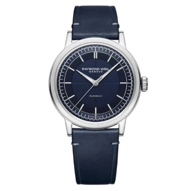 Montre Raymond Weil Millesime Automatique Seconde Centrale cadran bleu bracelet cuir 39,5 mm