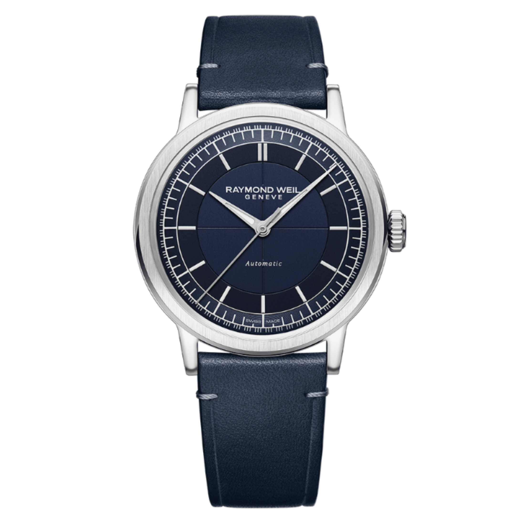 Montre Raymond Weil Millesime Automatique Seconde Centrale cadran bleu bracelet cuir 39,5 mm
