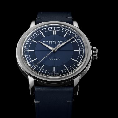 Montre Raymond Weil Millesime Automatique Seconde Centrale cadran bleu bracelet cuir 39,5 mm