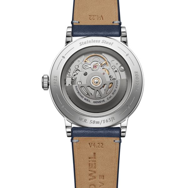 Montre Raymond Weil Millesime Automatique Seconde Centrale cadran bleu bracelet cuir 39,5 mm