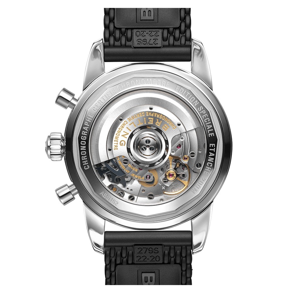 Montre Breitling Superocean Heritage II B01 chronograph automatique cadran argenté bracelet caoutchouc noir 44 mm