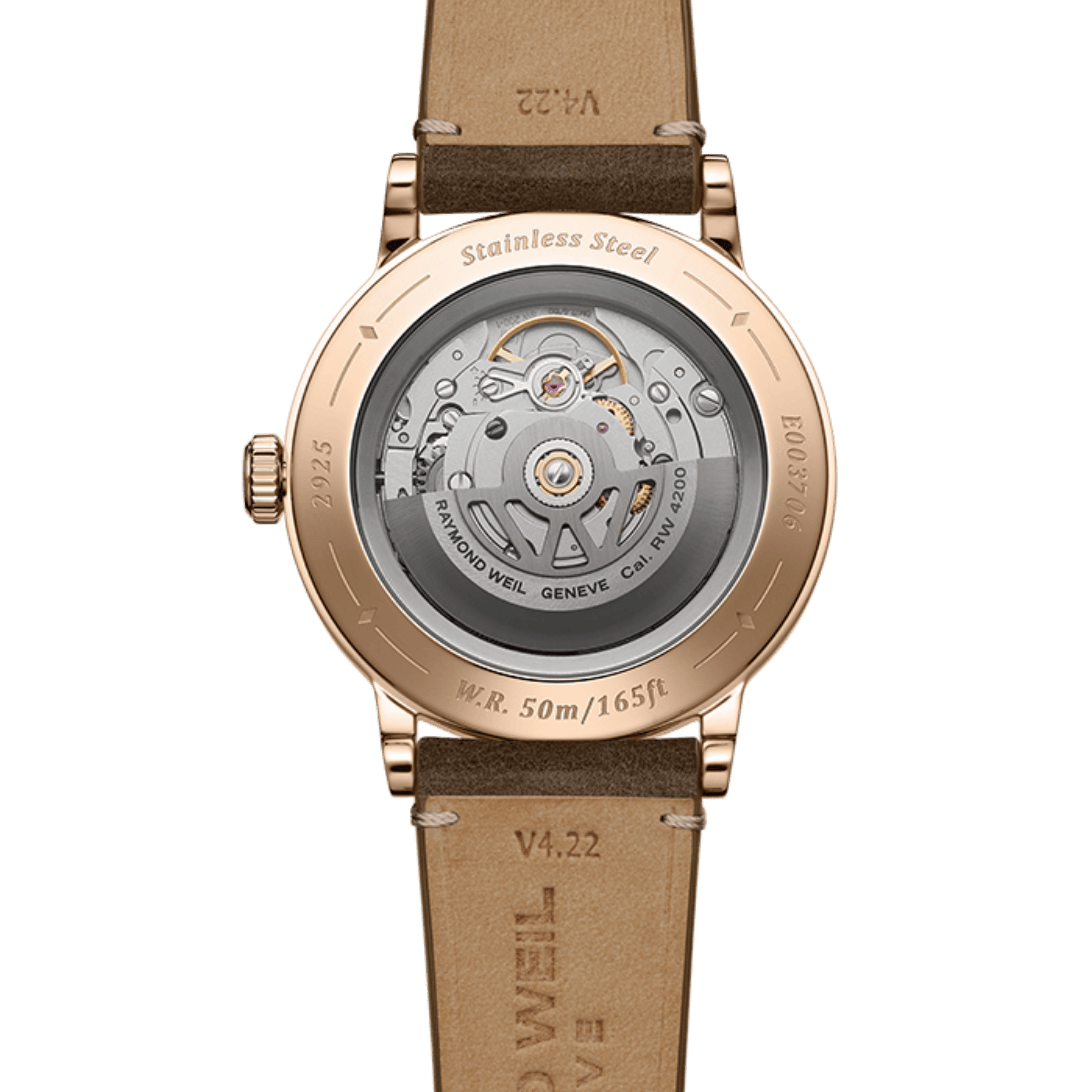 Montre Raymond Weil Millesime Automatique Seconde Centrale PVD Or rose cadran argenté bracelet cuir 39,5 mm