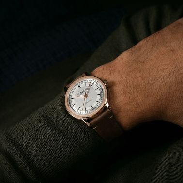 Raymond Weil Millesime Automatic Central Seconds PVD Rose Gold silver dial leather strap 39,5 mm