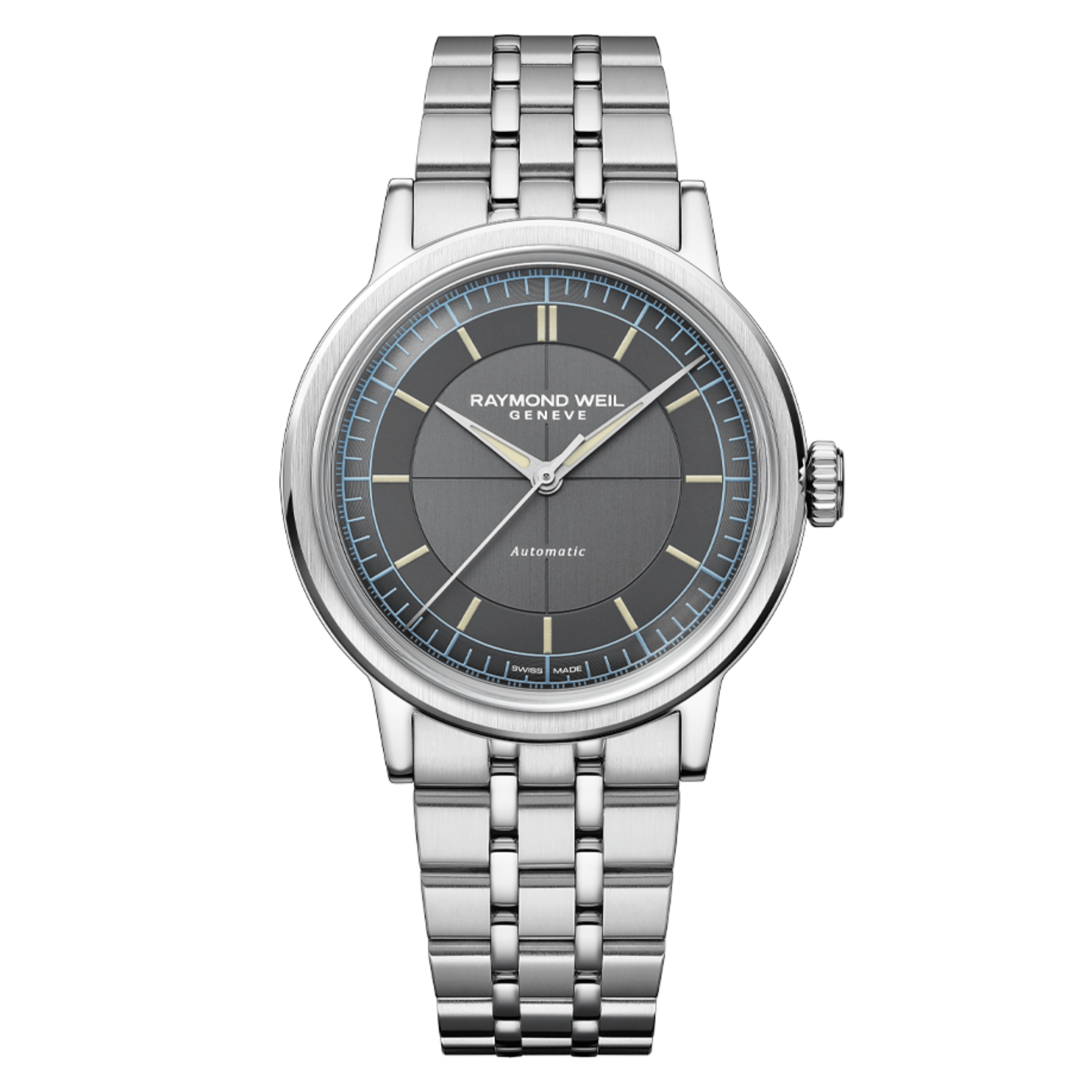 Montre Raymond Weil Millesime Automatique Seconde Centrale cadran anthracite bracelet acier 39 mm