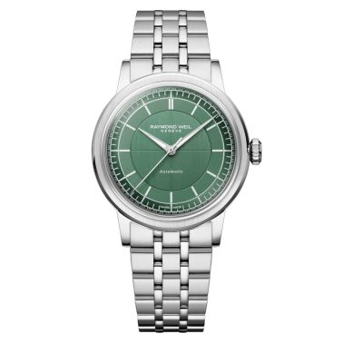 Montre Raymond Weil Millesime Automatique Seconde Centrale cadran vert bracelet acier 35 mm