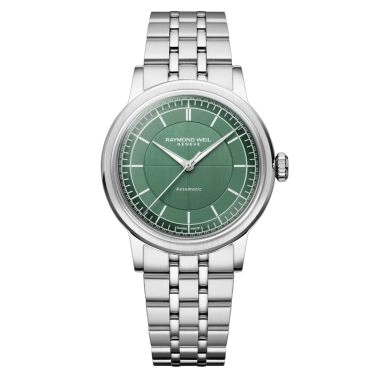 Montre Raymond Weil Millesime Automatique Seconde Centrale cadran vert bracelet acier 35 mm