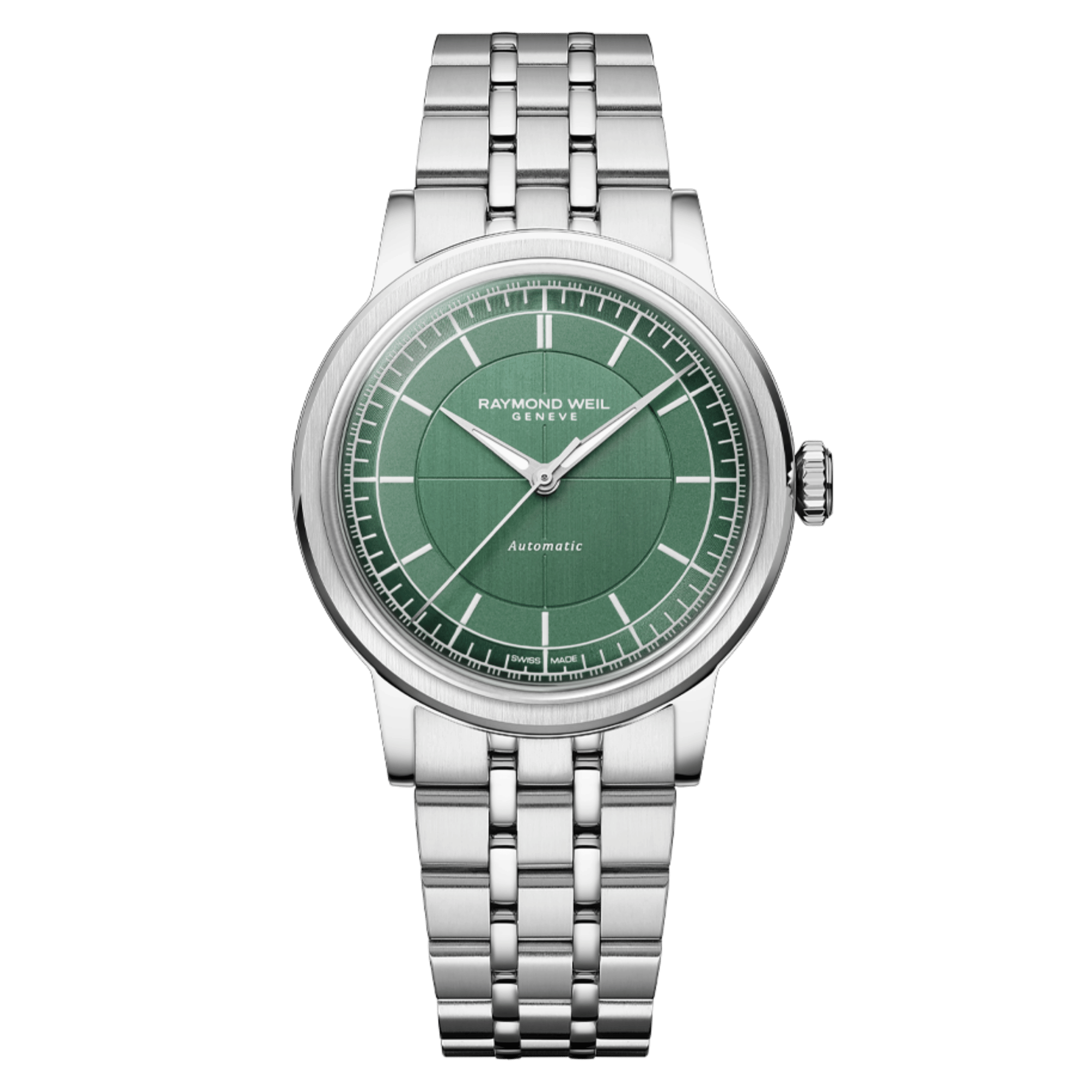 Raymond Weil Millesime Automatic Central Seconds green dial steel bracelet 35 mm