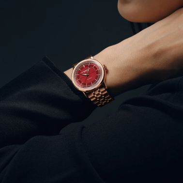 Raymond Weil Millesime Automatic Central Seconds PVD Rose gold red dial steel bracelet 35 mm