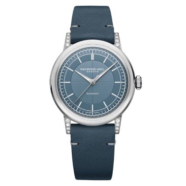 Raymond Weil Millesime Automatic Central Seconds Diamonds blue dial leather strap 35 mm