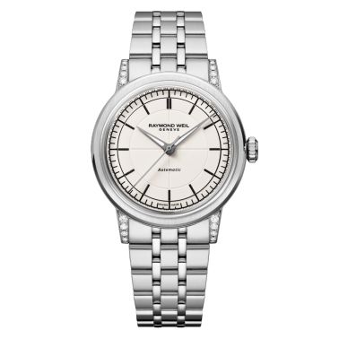 Montre Raymond Weil Millesime Automatique Seconde Centrale Diamants cadran crème bracelet acier 35 mm