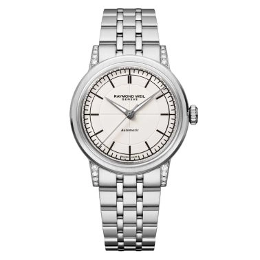 Montre Raymond Weil Millesime Automatique Seconde Centrale Diamants cadran crème bracelet acier 35 mm