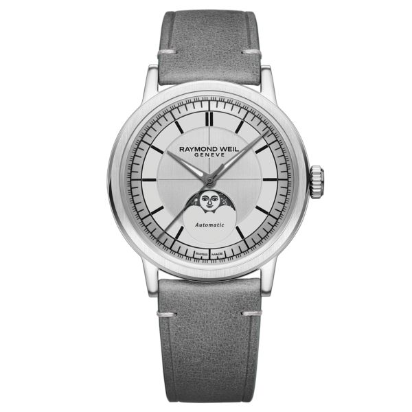 Raymond Weil Millesime Automatic Moon Phase silver dial leather strap 39,5 mm