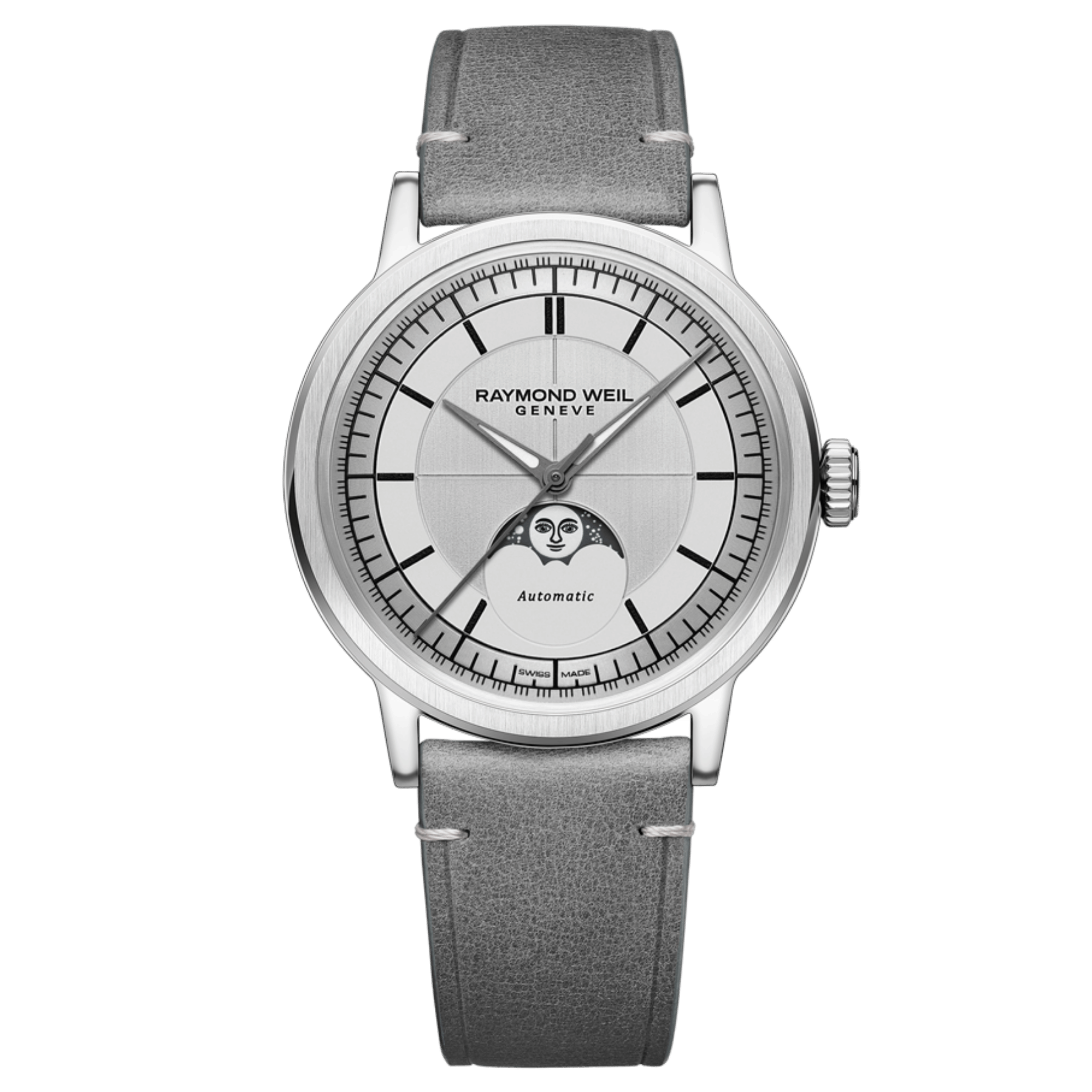 Raymond Weil Millesime Automatic Moon Phase silver dial leather strap 39,5 mm
