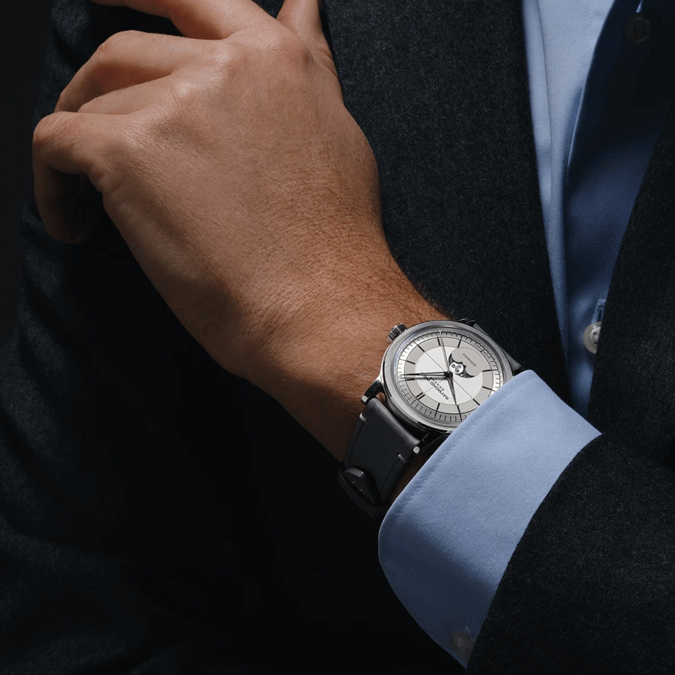 Raymond Weil Millesime Automatic Moon Phase silver dial leather strap 39,5 mm