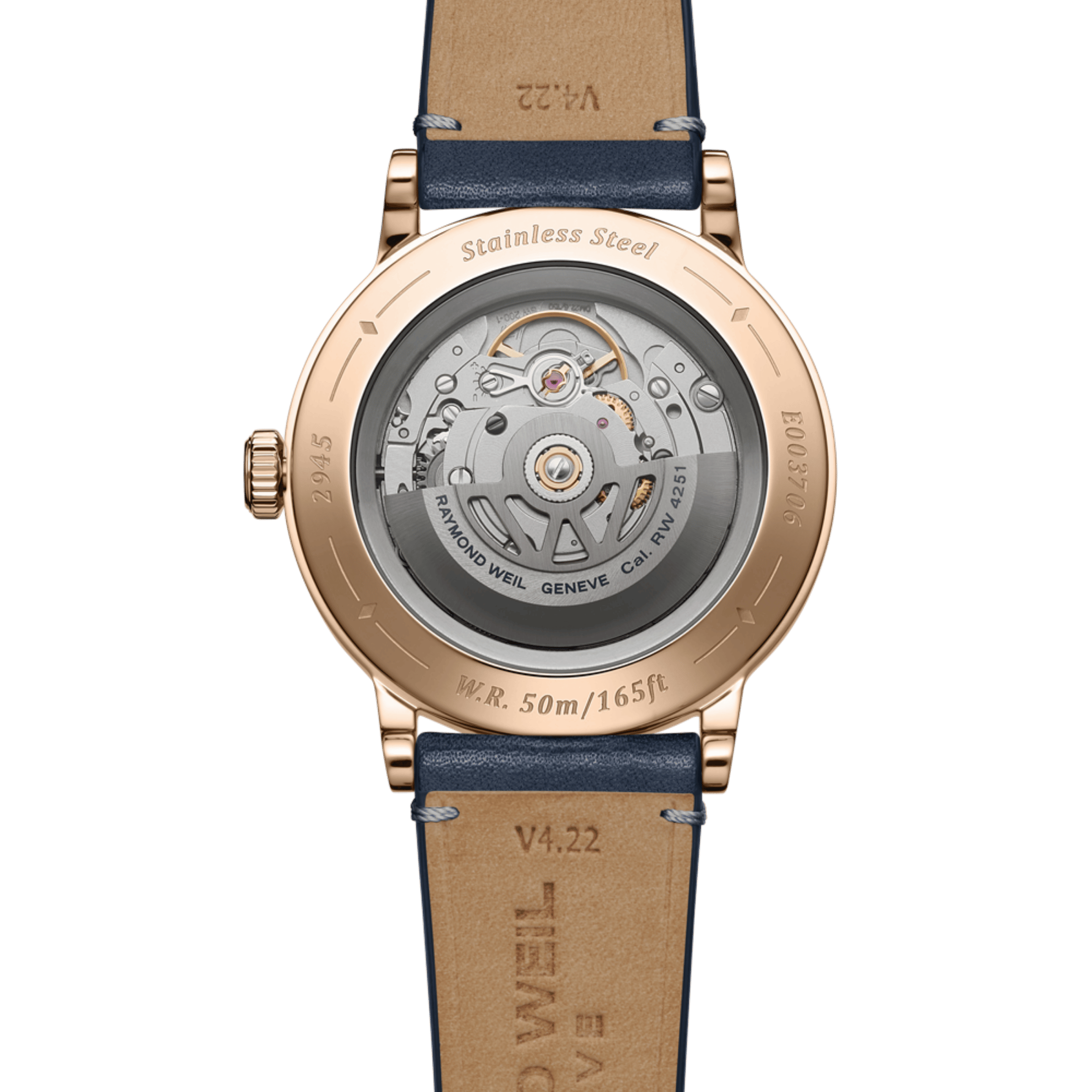 Raymond Weil Millesime Automatic Moon Phase PVD Rose gold blue dial leather strap 39,5 mm