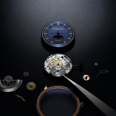 Raymond Weil Millesime Automatic Moon Phase PVD Rose gold blue dial leather strap 39,5 mm