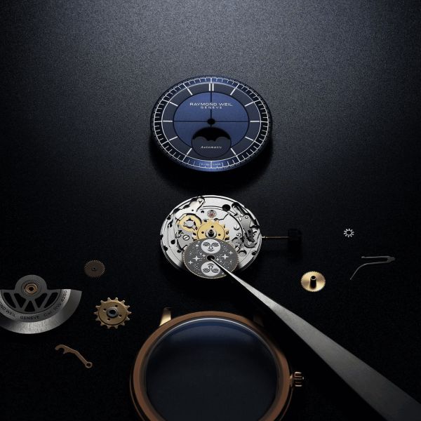Raymond Weil Millesime Automatic Moon Phase PVD Rose gold blue dial leather strap 39,5 mm