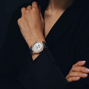 Montre Raymond Weil Millesime Automatique Phase de Lune PVD Or rose cadran argenté bracelet cuir 35 mm