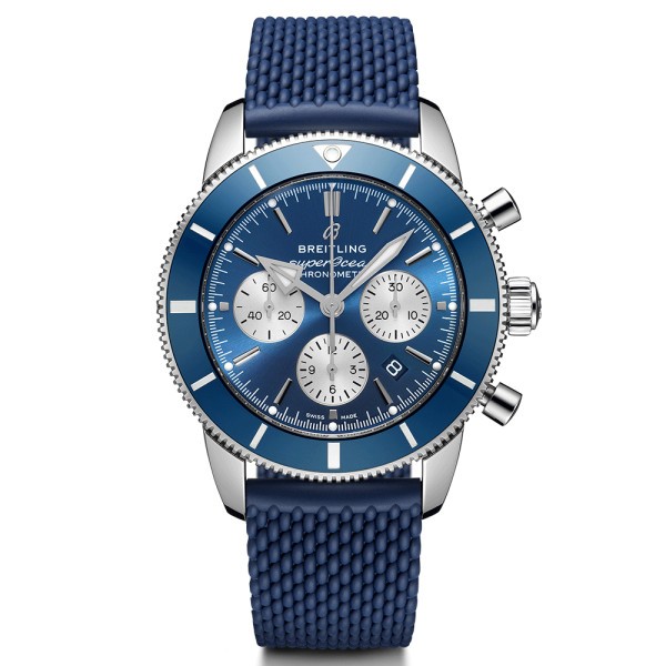 Montre Breitling Superocean Heritage II B01 chronograph automatique cadran bleu bracelet caoutchouc 44 mm
