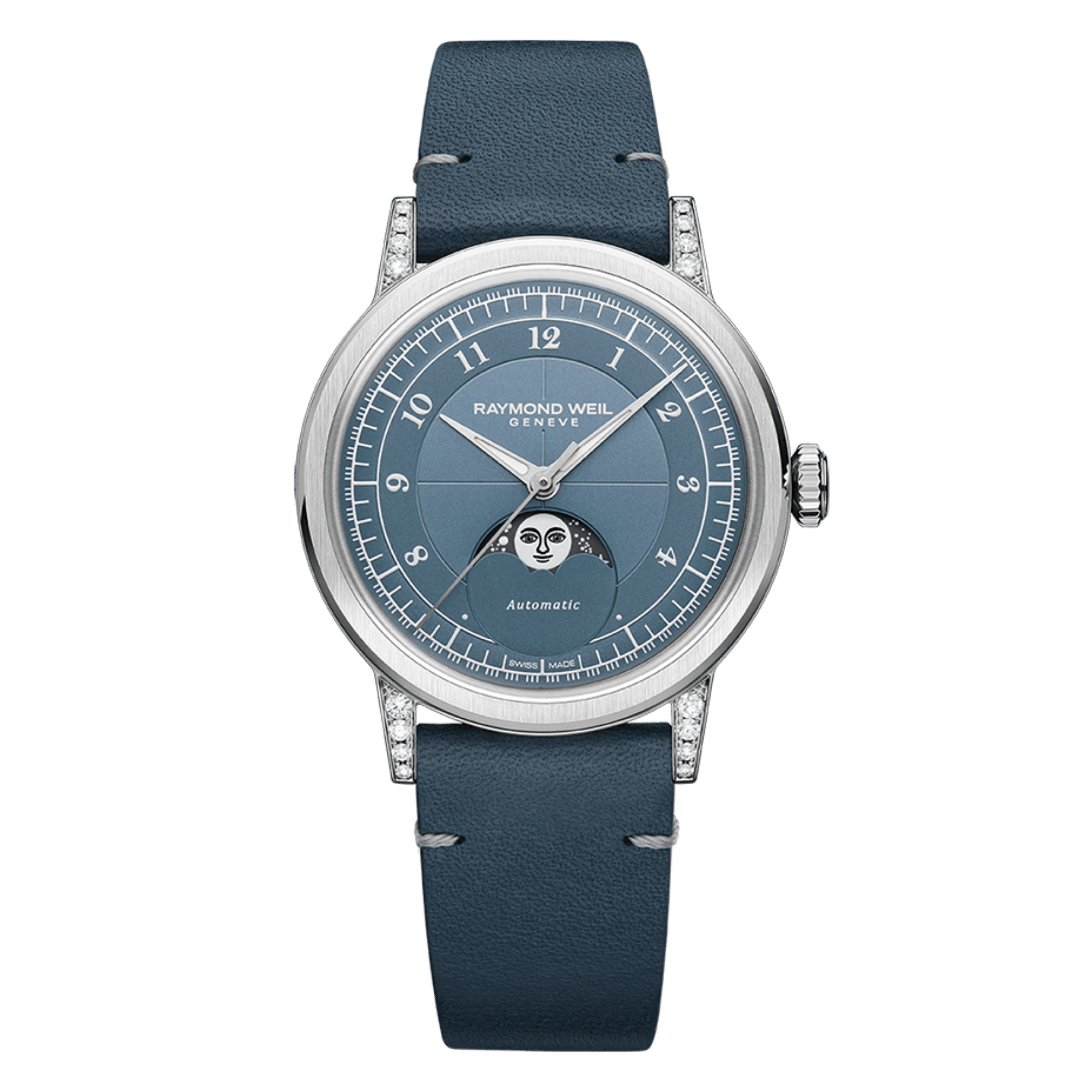 Raymond Weil Millesime Automatic Moon Phase Diamonds blue dial leather strap 35 mm