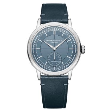 Montre Raymond Weil Millesime Automatique Petite Seconde cadran bleu bracelet cuir 39,5 mm
