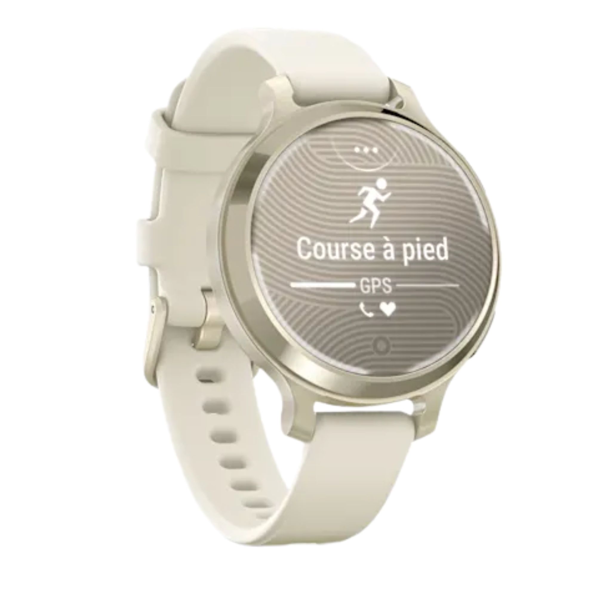 Montre Garmin Lily 2 Active Lunar Gold bracelet silicone blanc 38 mm
