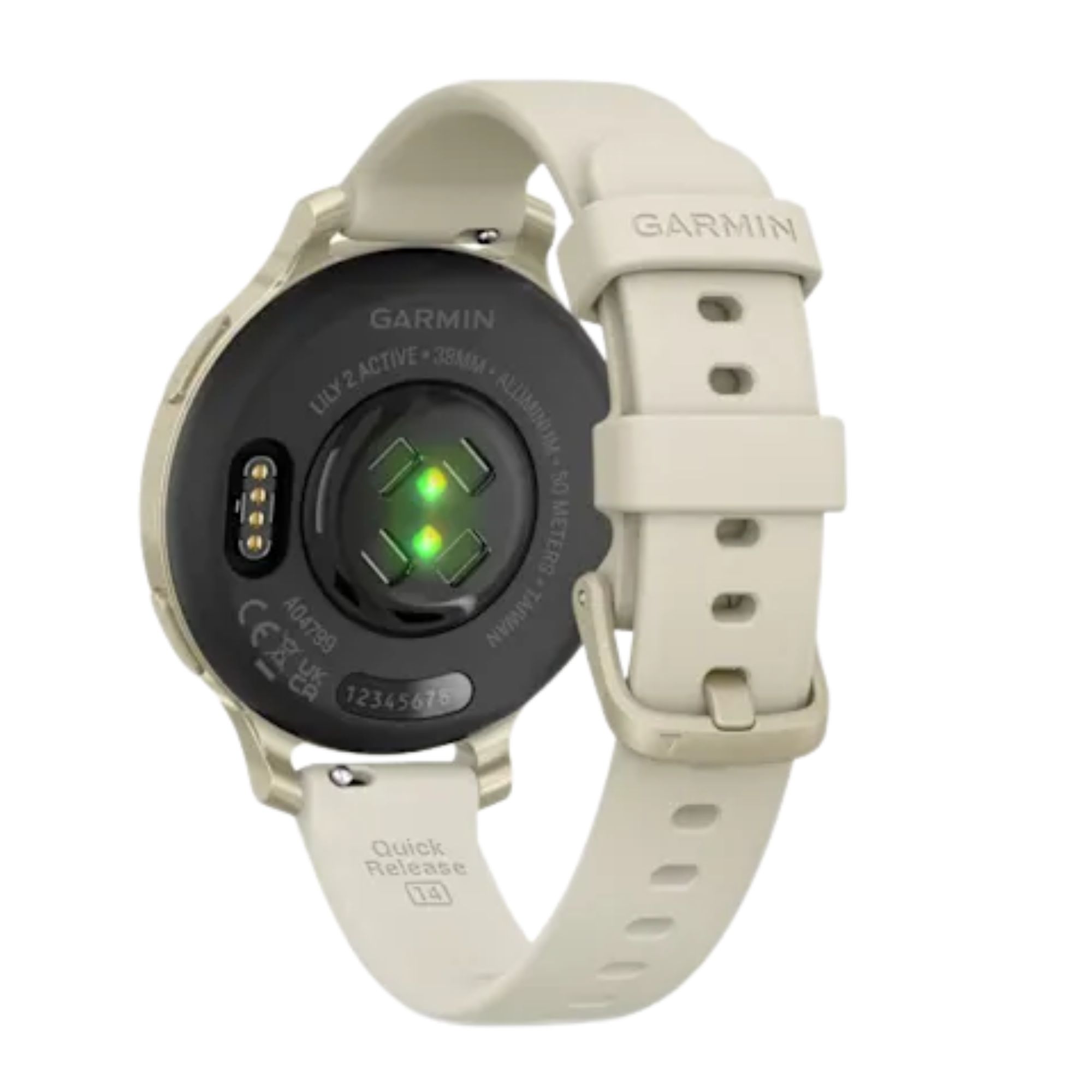 Montre Garmin Lily 2 Active Lunar Gold bracelet silicone blanc 38 mm