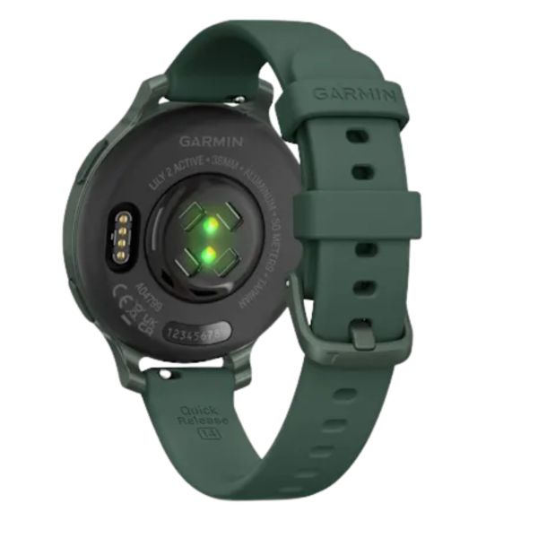 Garmin Lily 2 Active Jasper Green watch with green silicone strap, 38 mm
