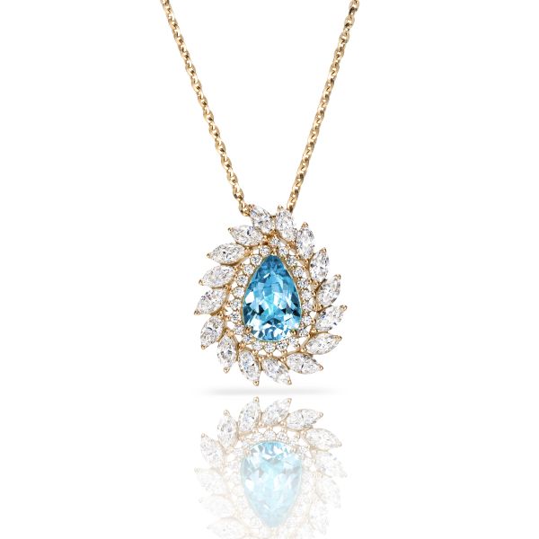 Collier Lepage Suzanne en or jaune, aigue-marine et diamants