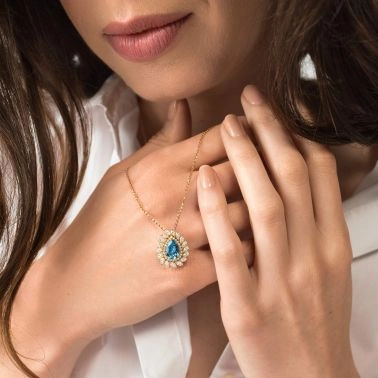 Collier Lepage Suzanne en or jaune, aigue-marine et diamants