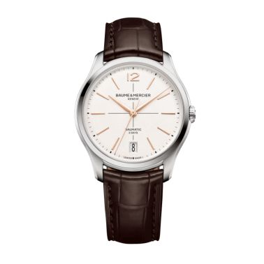 Watch Baume et Mercier Clifton automatic, white dial, brown strap, 39 mm