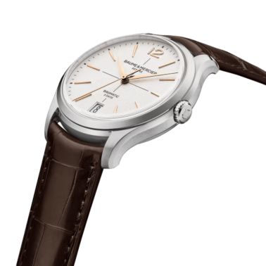 Watch Baume et Mercier Clifton automatic, white dial, brown strap, 39 mm