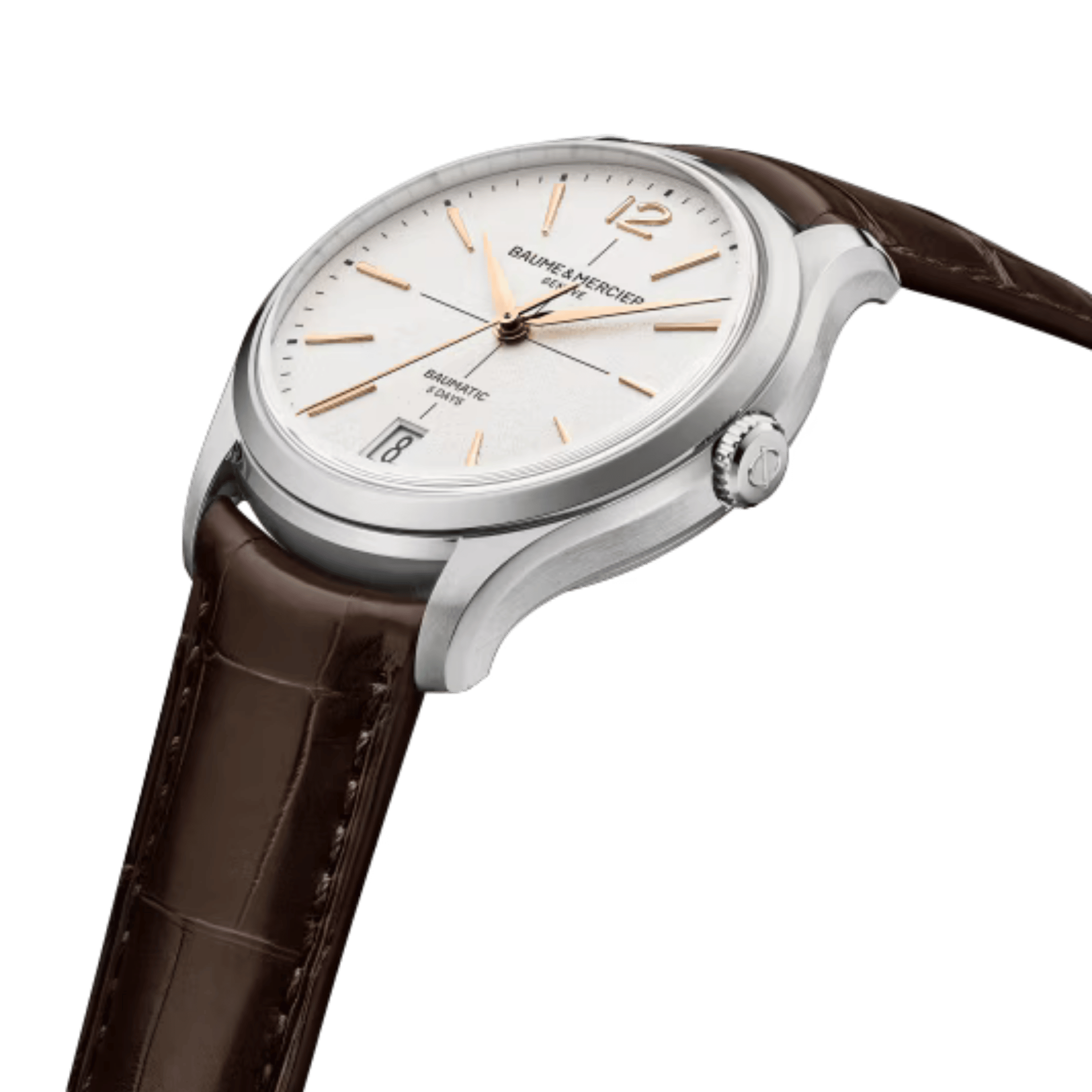 Watch Baume et Mercier Clifton automatic, white dial, brown strap, 39 mm
