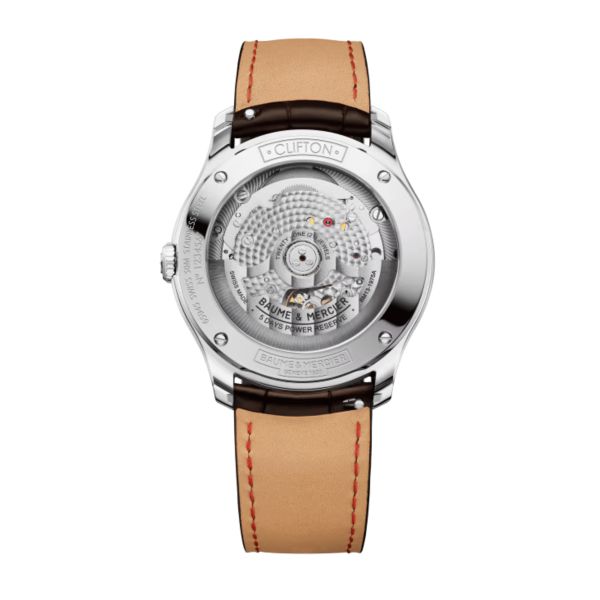 Watch Baume et Mercier Clifton automatic, white dial, brown strap, 39 mm