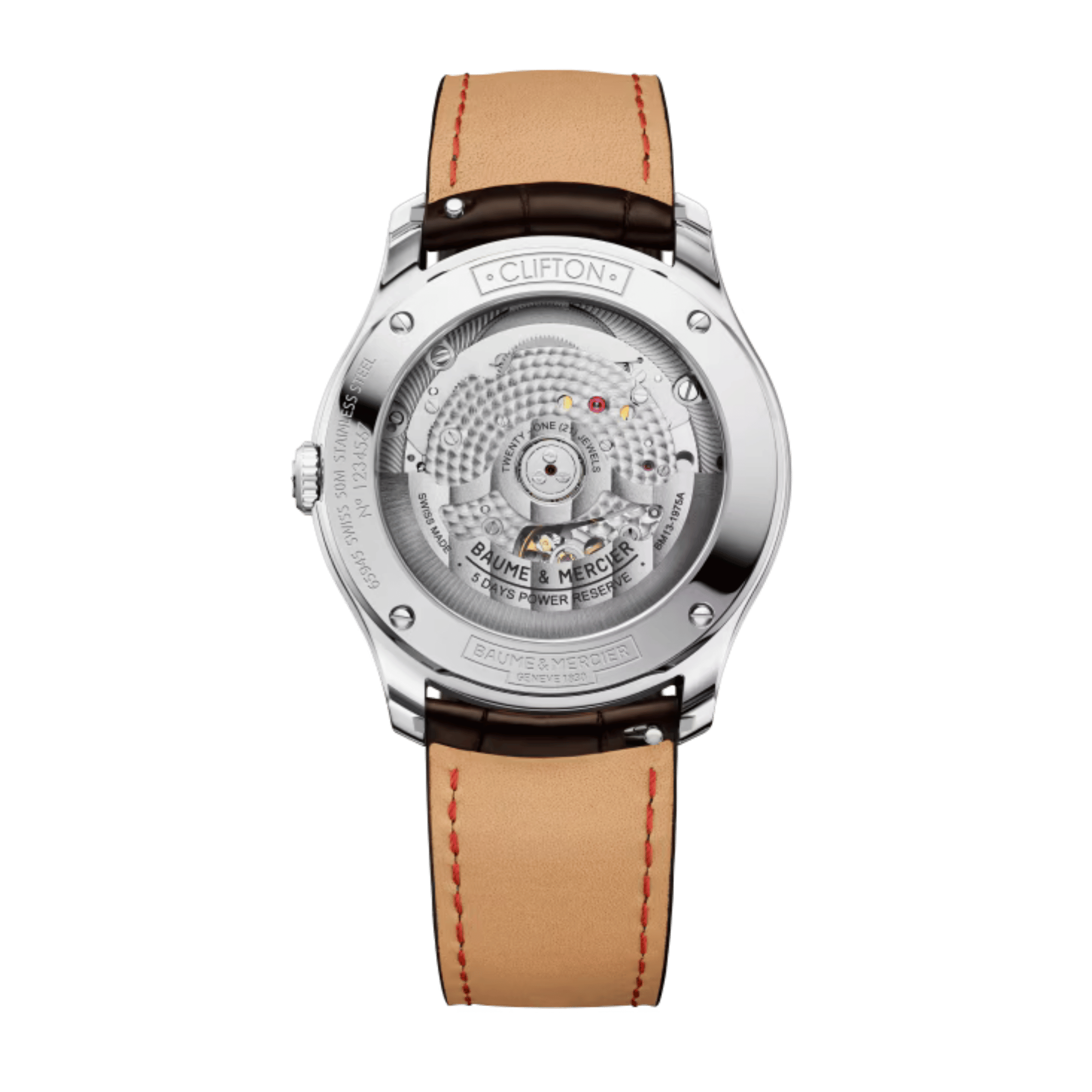 Watch Baume et Mercier Clifton automatic, white dial, brown strap, 39 mm