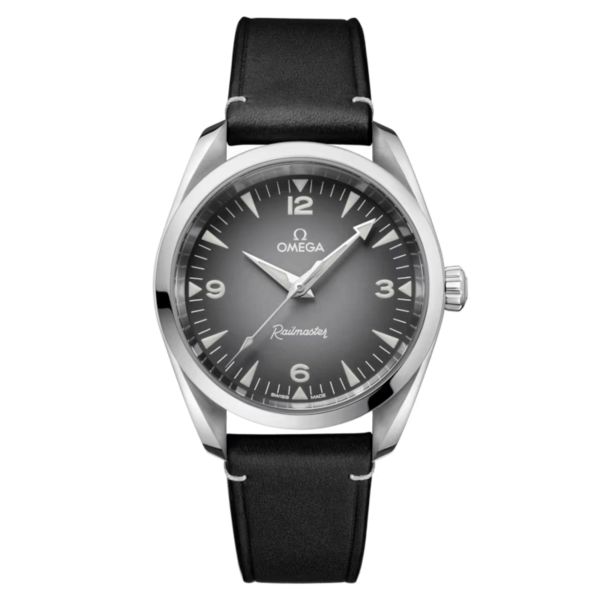 Omega Seamaster Railmaster Co-Axial Master Chronometer grey dial leather strap 38 mm