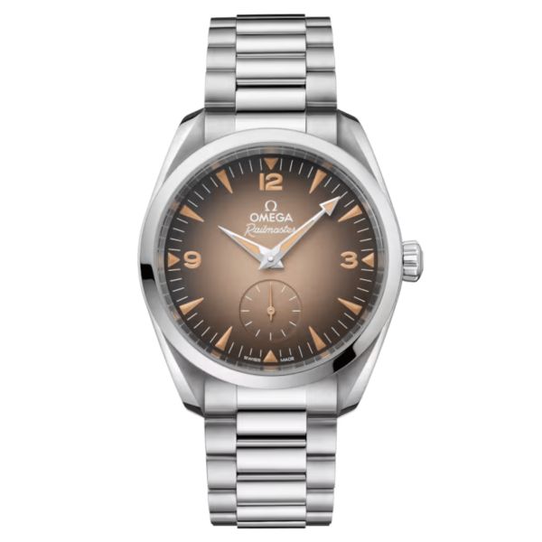 Omega Seamaster Railmaster Co-Axial Master Chronometer beige dial steel bracelet 38 mm