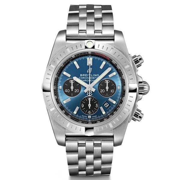 Montre Breitling Chronomat B01 chronograph cadran bleu blackeye bracelet acier 44 mm