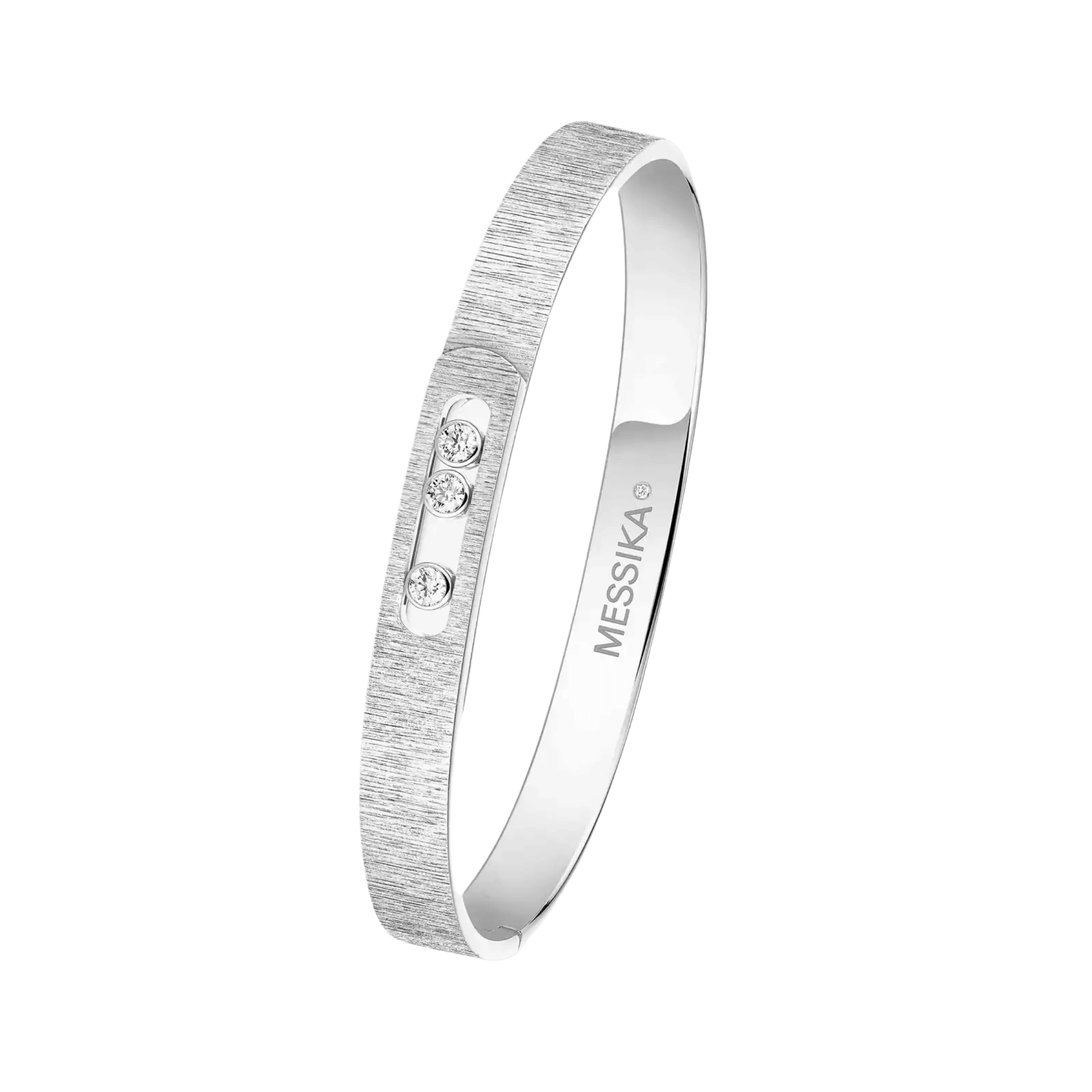 Bangle Messika Move Noa Ciselé en or blanc et diamants