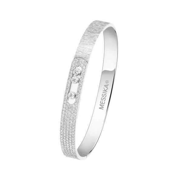 Bangle Messika Move Noa Ciselé semi-pavé en or blanc et diamants