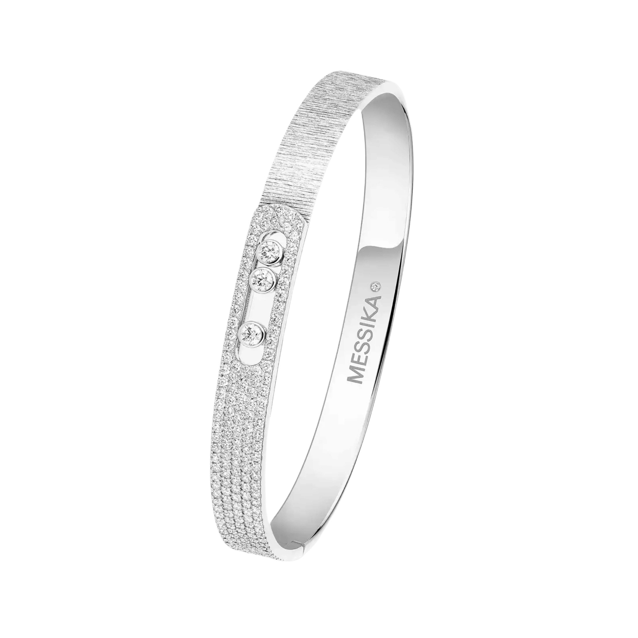 Bangle Messika Move Noa Ciselé semi-pavé en or blanc et diamants