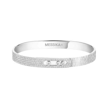 Bangle Messika Move Noa Ciselé semi-pavé en or blanc et diamants