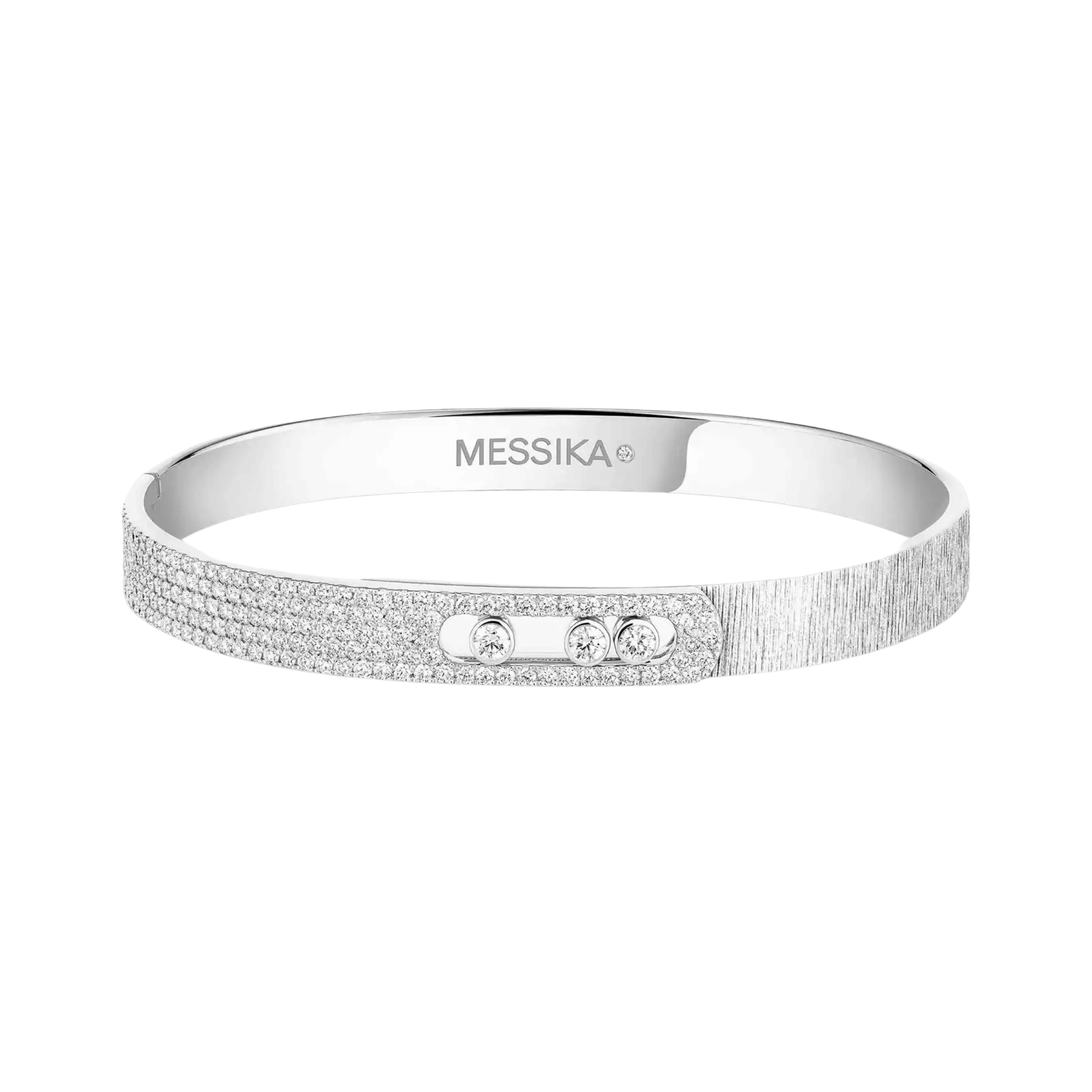 Bangle Messika Move Noa Ciselé semi-pavé en or blanc et diamants