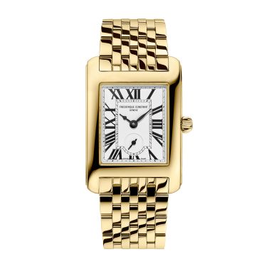 Montre Frédérique Constant Classics Carrée Small Seconds PVD Or jaune quartz cadran blanc bracelet acier 36 x 25,20 mm