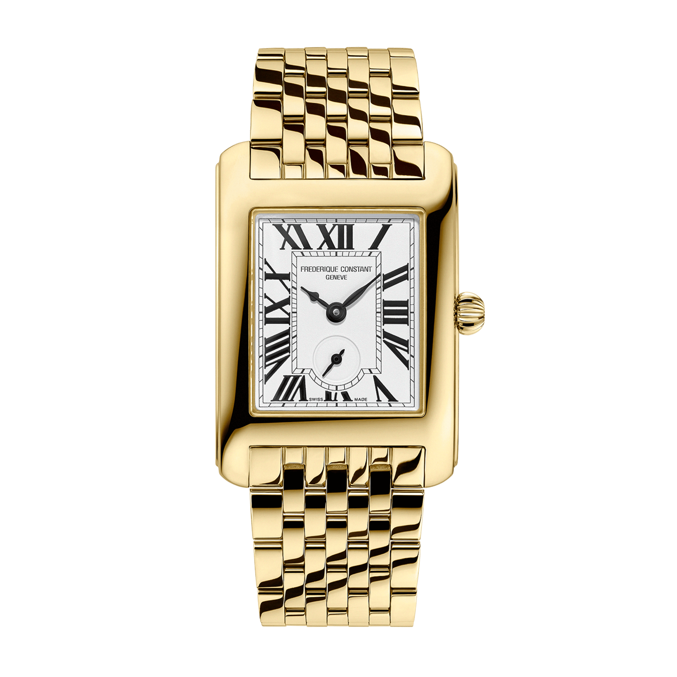 Montre Frédérique Constant Classics Carrée Small Seconds PVD Or jaune quartz cadran blanc bracelet acier 36 x 25,20 mm