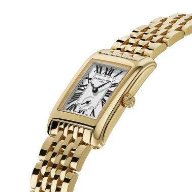 Frédérique Constant Classics Carree Small Seconds PVD Yellow gold quartz white dial steel bracelet 36 x 25,20 mm